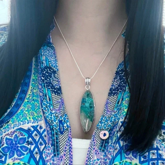 *SOLD* Rare Quantum Quattro Chrysocolla Malachite Shattuckite + Pendant Necklace - Picture 2 of 8